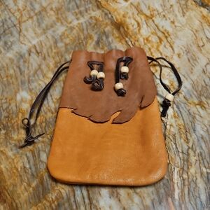 Brown Leather Drawstring Pouch